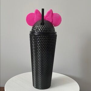 20 oz Black Studded Tumbler with Pink Bow